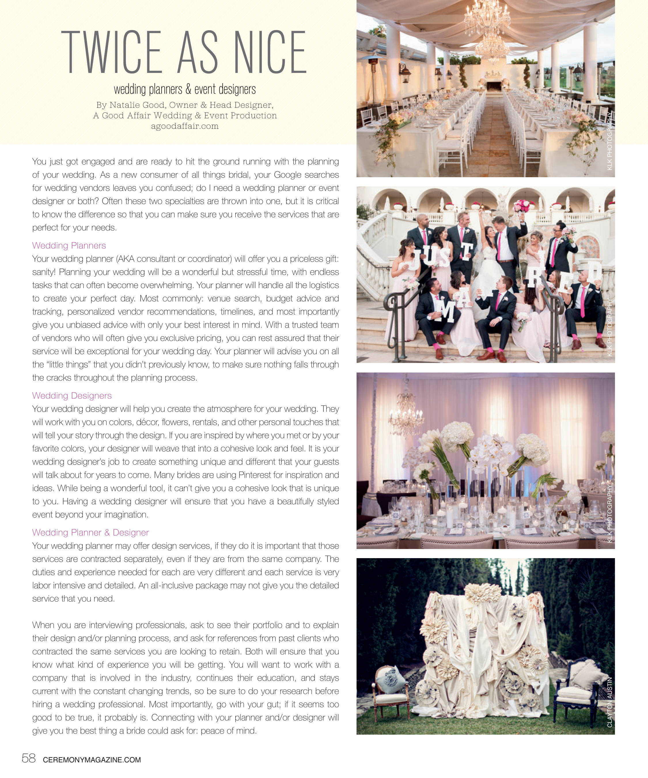 Ceremony Magazine, A Good Affair Wedding & Event Production