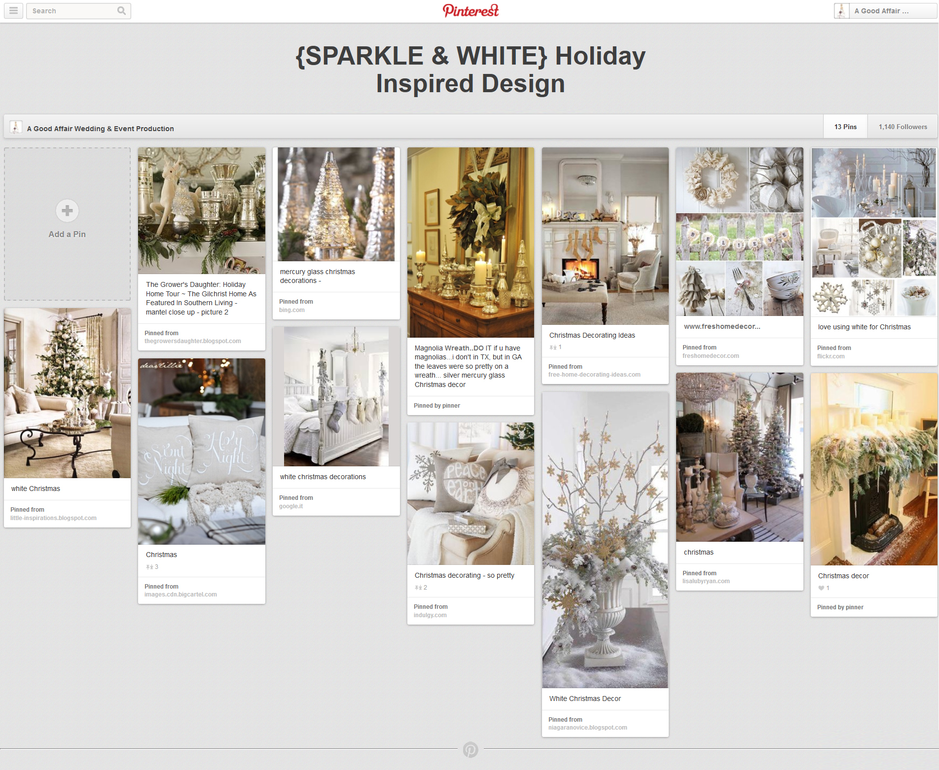 Holiday Inspiration, Sparkle and White Holiday decor, A Good Affair Wedding & Event Production