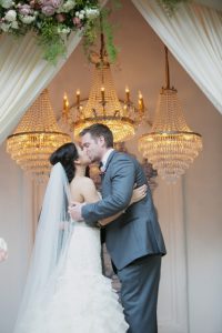 Luxury destination wedding at Rancho Las Lomas with hanging chandeliers