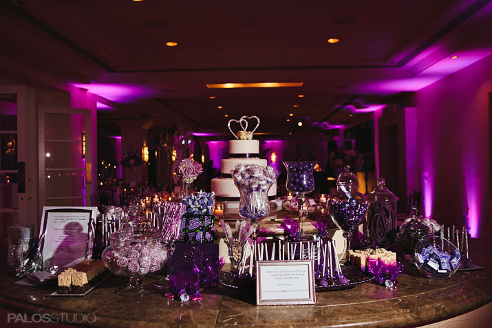 waterfront hilton wedding, palos studio, a good affair wedding & event production, purple and silver wedding